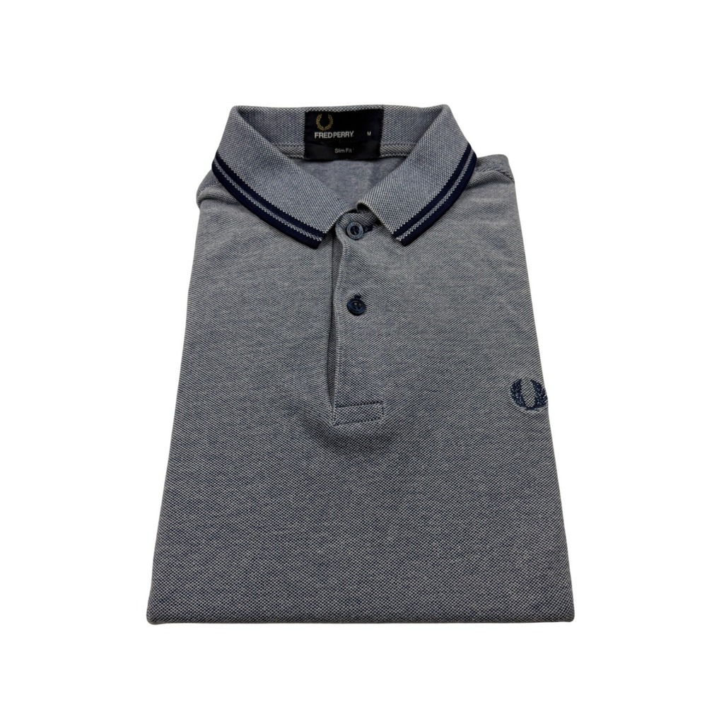 Fred Perry Slim Fit Polo Shirt Mens Medium Blue Gray M3600 Twin Tipped Pique